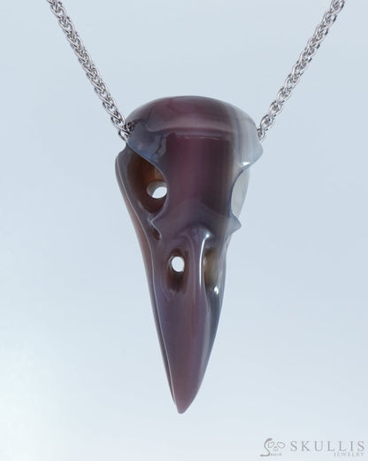 Gem Raven Skull Pendant Necklace of Mozambique Agate Crystal Raven Pendant - 9800167 Skull Pendants