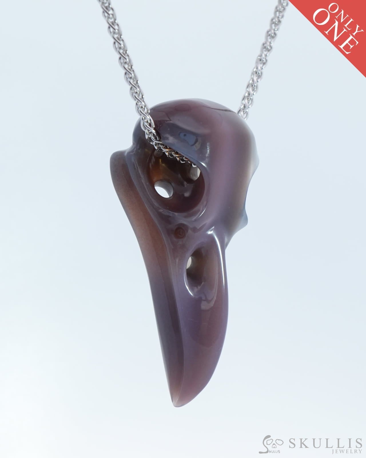 Gem Raven Skull Pendant Necklace of Mozambique Agate Crystal Raven Pendant - 9800167 Skull Pendants