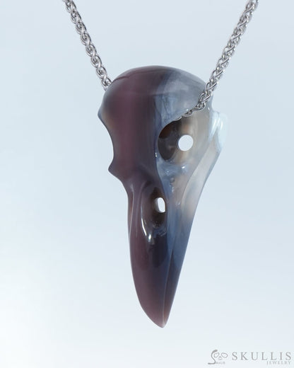 Gem Raven Skull Pendant Necklace of Mozambique Agate Crystal Raven Pendant - 9800167 Skull Pendants