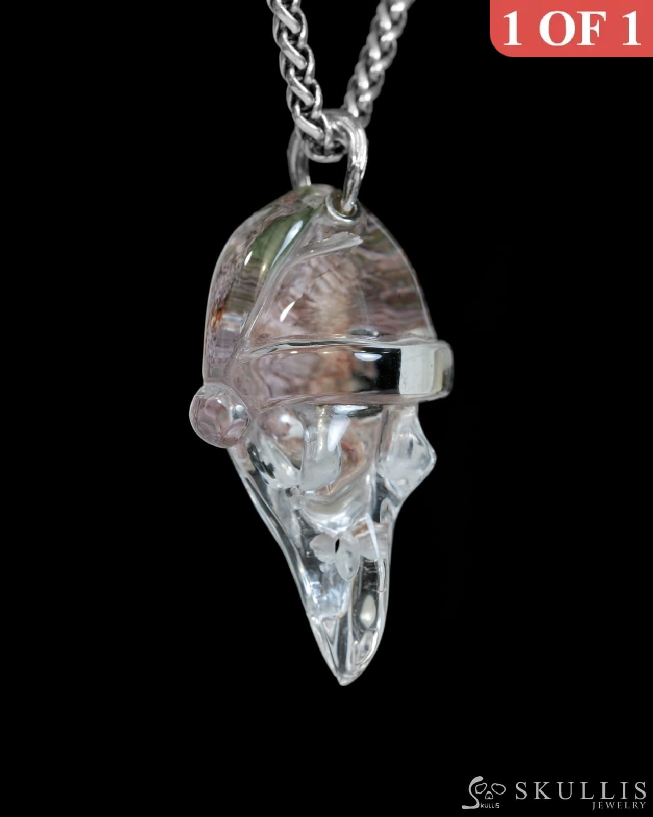 Gem Raven Skull Pendant Necklace of Phantom Quartz Rock Crystal Raven Pendant - T9900172 Skull Pendants