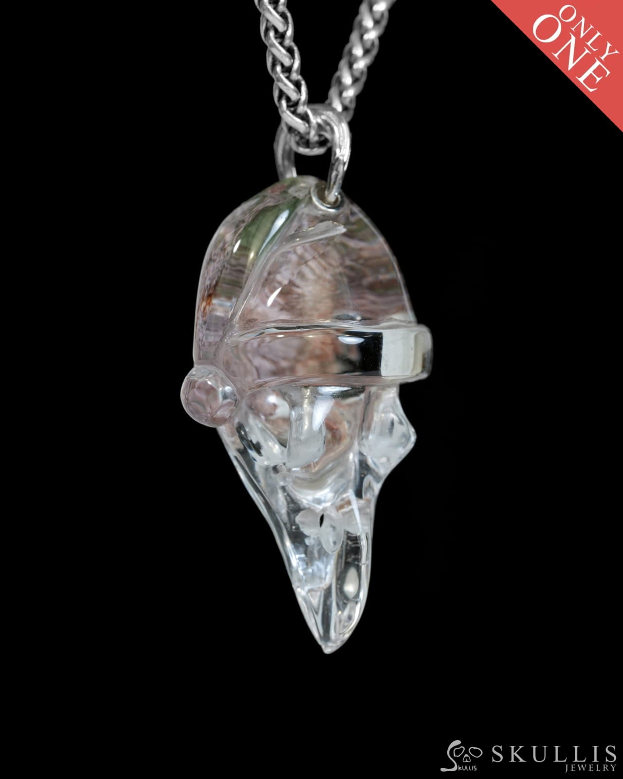 Gem Raven Skull Pendant Necklace of Phantom Quartz Rock Crystal Raven Pendant - T9900172 Skull Pendants