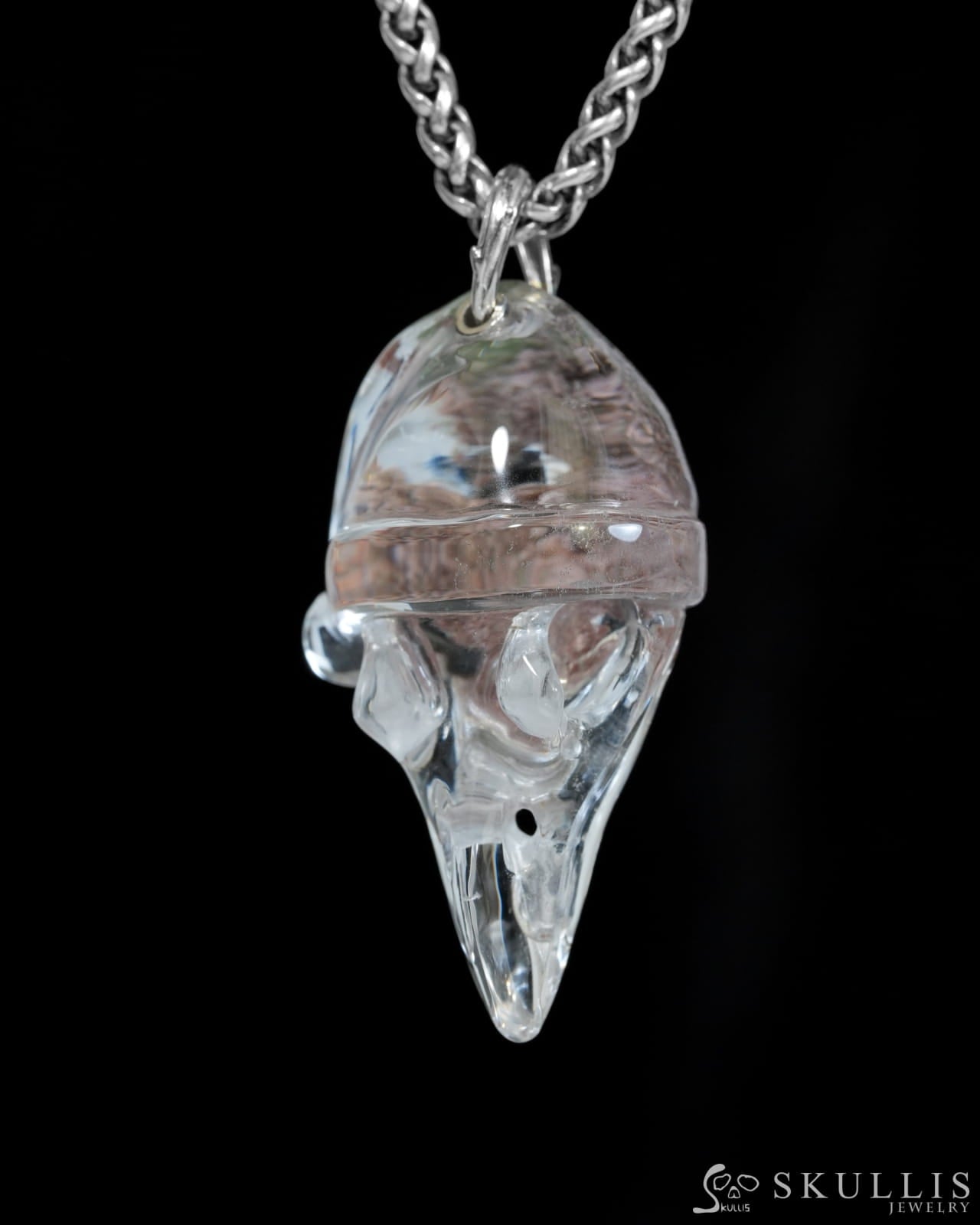 Gem Raven Skull Pendant Necklace of Phantom Quartz Rock Crystal Raven Pendant - T9900172 Skull Pendants
