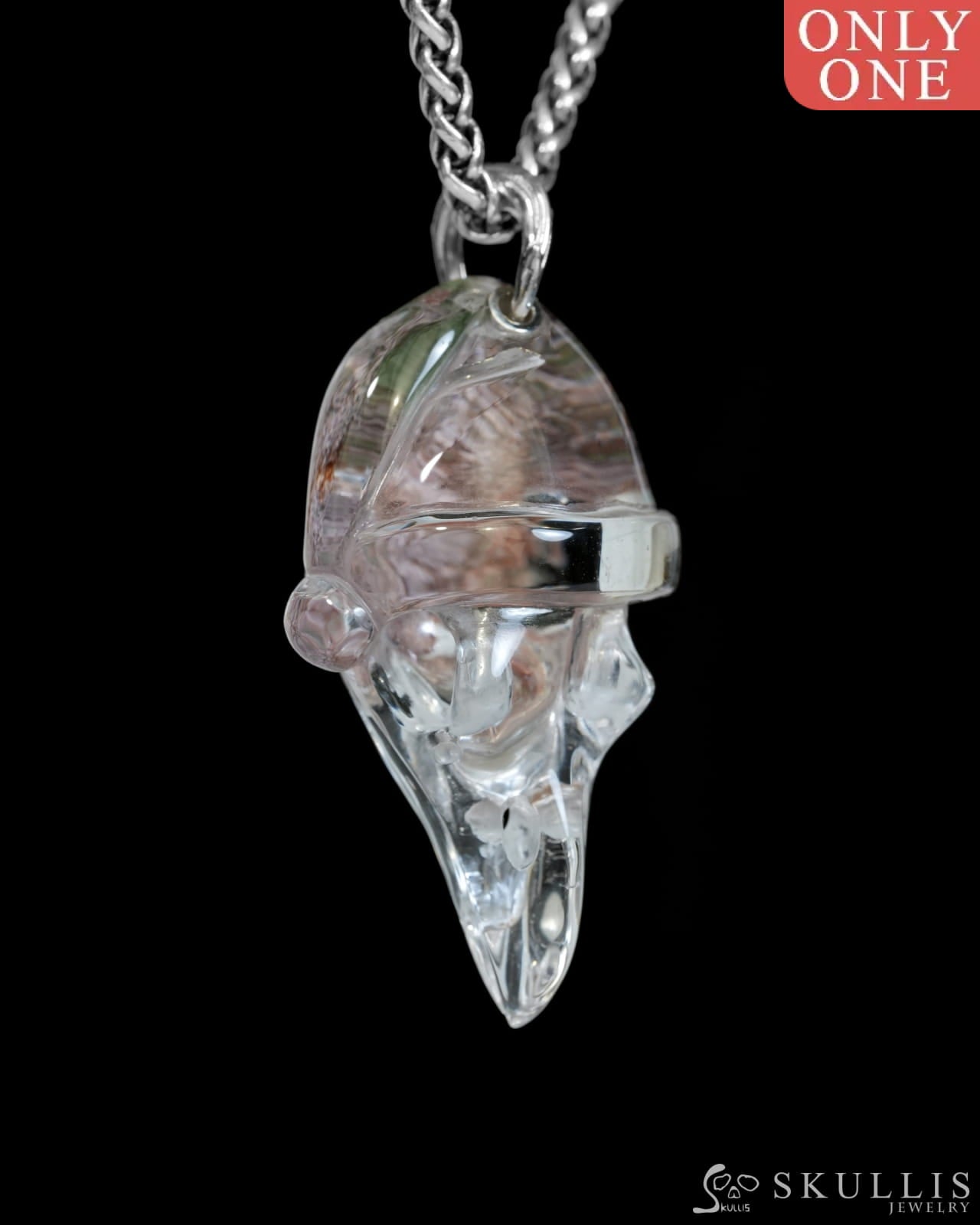 Gem Raven Skull Pendant Necklace of Phantom Quartz Rock Crystal Raven Pendant - T9900172 Skull Pendants