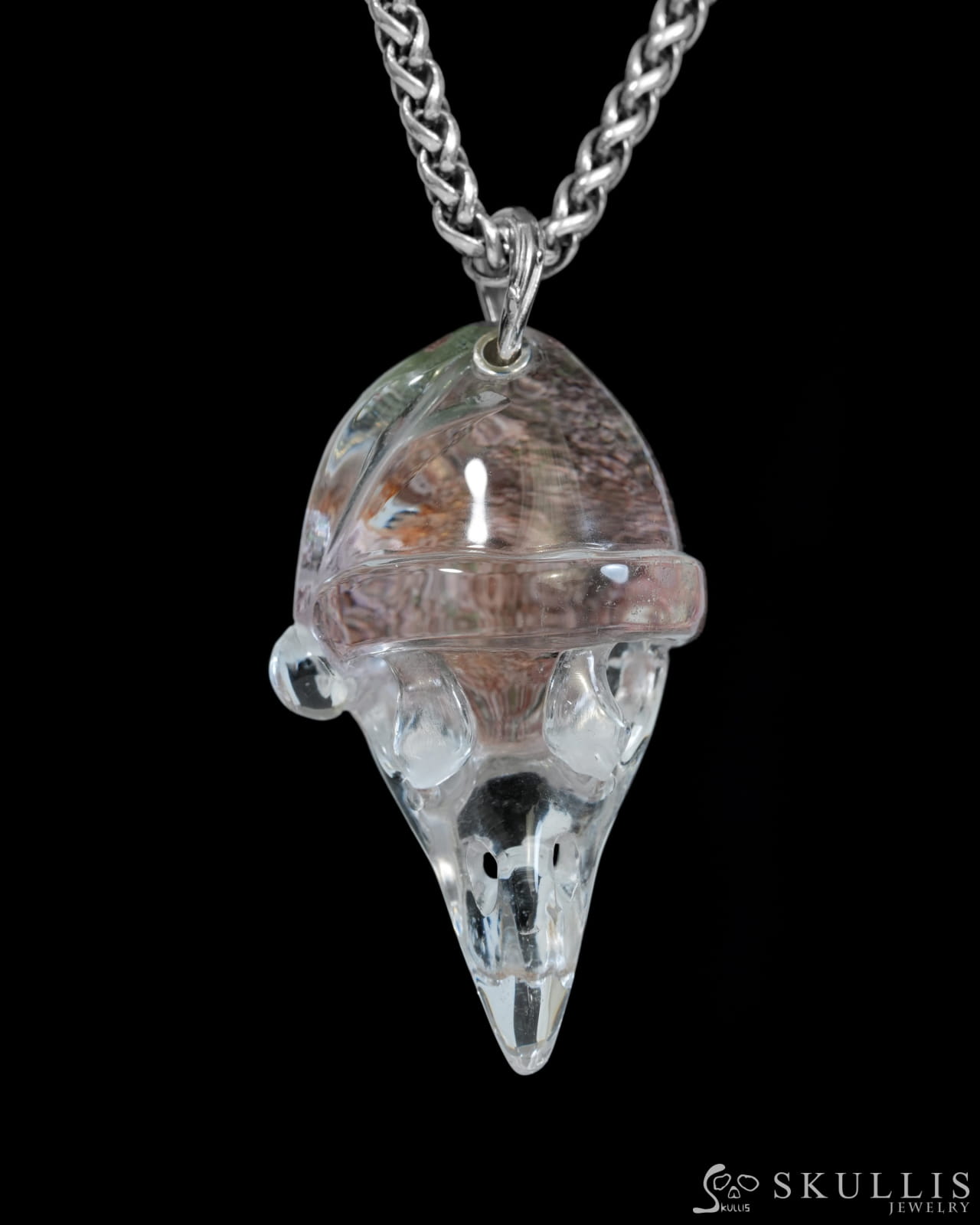 Gem Raven Skull Pendant Necklace of Phantom Quartz Rock Crystal Raven Pendant - T9900172 Skull Pendants