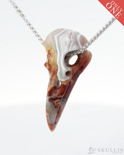 Gem Raven Skull Pendant Necklace of Red Crazy Lace Agate Carved Raven Skull - 0500015 Skull Pendants