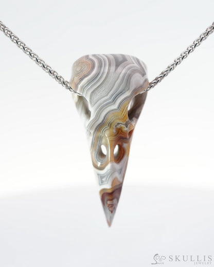 Gem Raven Pendant Necklace Of Red Crazy Lace Agate Carved Raven Skull - 0500016 Pendants