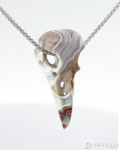 Gem Raven Pendant Necklace Of Red Crazy Lace Agate Carved Raven Skull - 0500016 Pendants