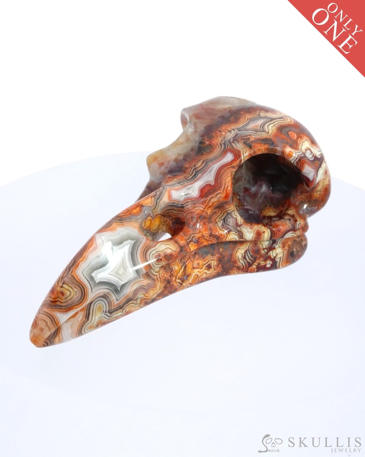 Gem Raven Skull Pendant Necklace Of Red Crazy Lace Agate Carved Raven - 9500162 Pendants