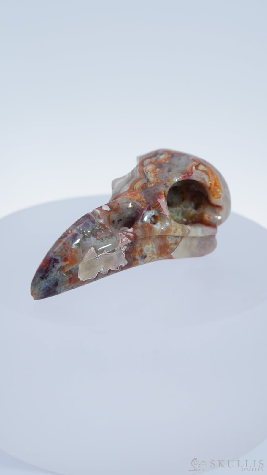 Gem Raven Skull Pendant Necklace Of Red Crazy Lace Agate Carved Raven - 9500169 Pendants