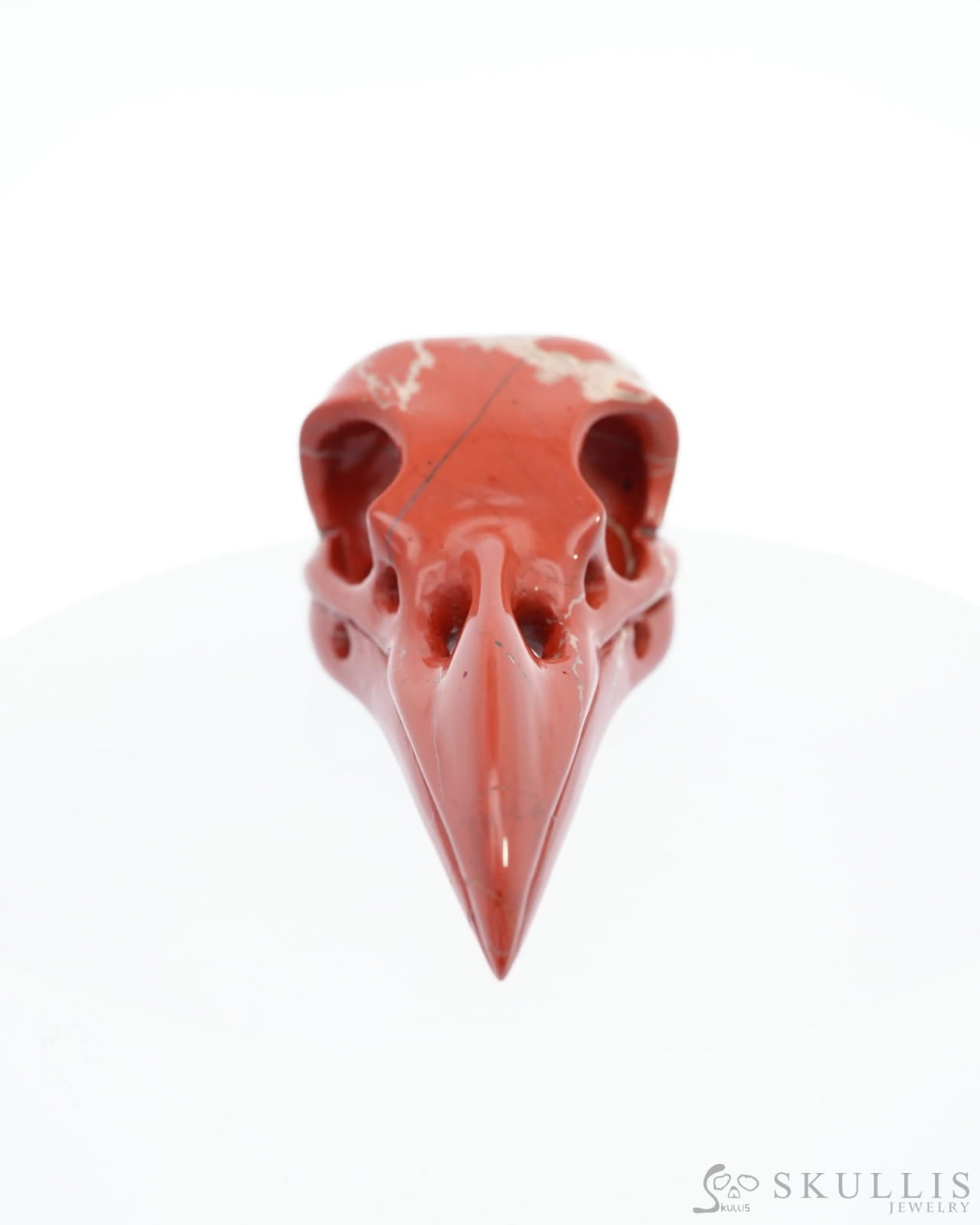 Gem Raven Pendant Necklace Of Red Jasper Carved Raven Skull - 0500014 Pendants