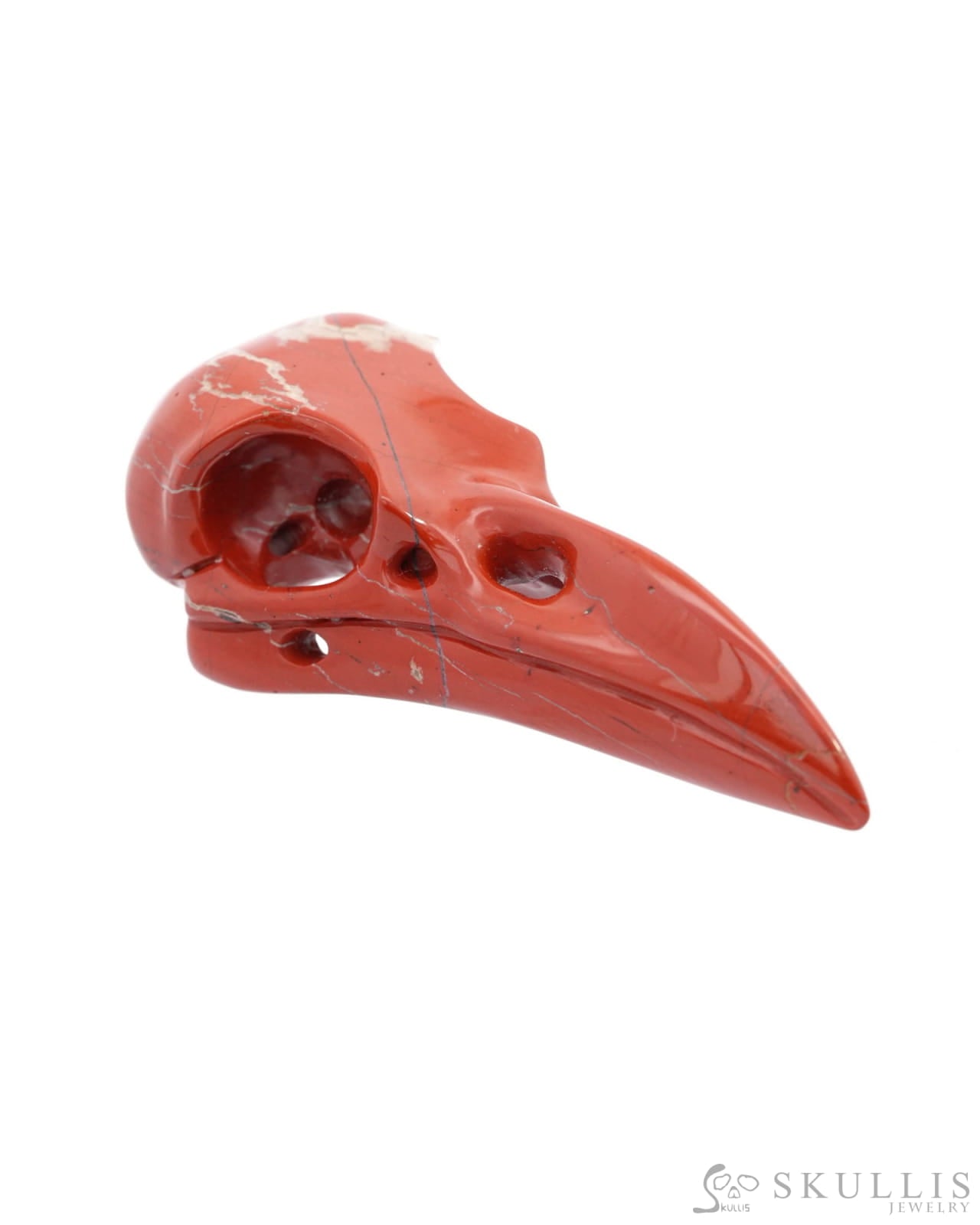 Gem Raven Pendant Necklace Of Red Jasper Carved Raven Skull - 0500014 Pendants