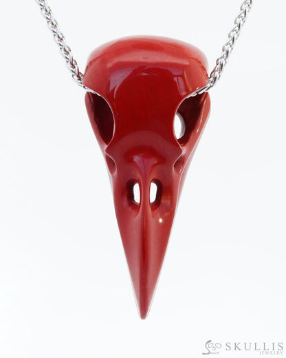 Gem Raven Skull Pendant Necklace Of Red Jasper Carved Raven - 9800140 Pendants