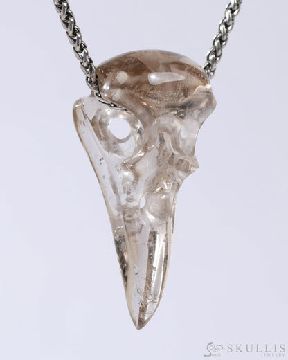 Gem Raven Skull Pendant Necklace of Smoky Quartz Rock Crystal Crystal Raven Pendant - 9500320 Skull Pendants