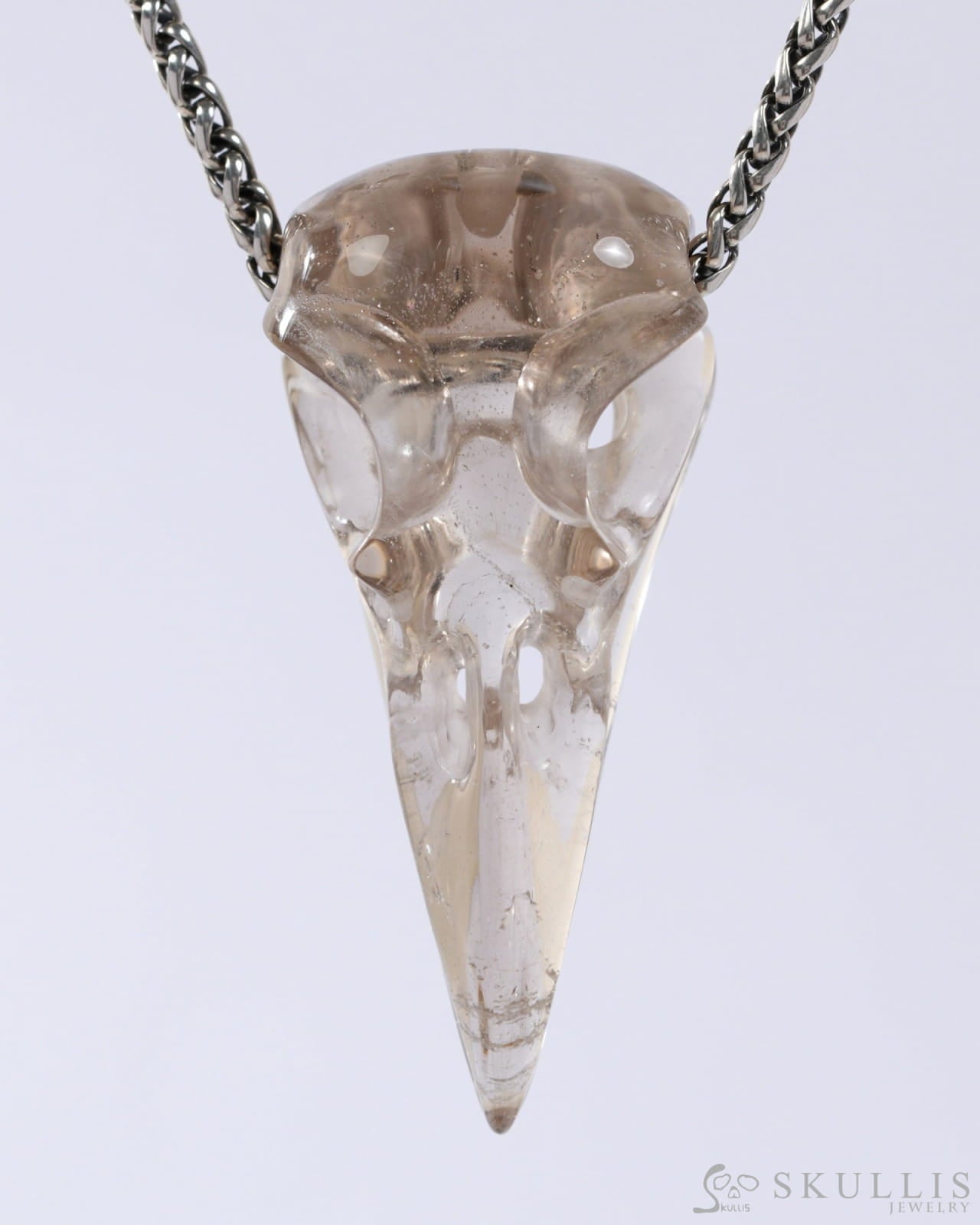 Gem Raven Skull Pendant Necklace of Smoky Quartz Rock Crystal Crystal Raven Pendant - 9500320 Skull Pendants