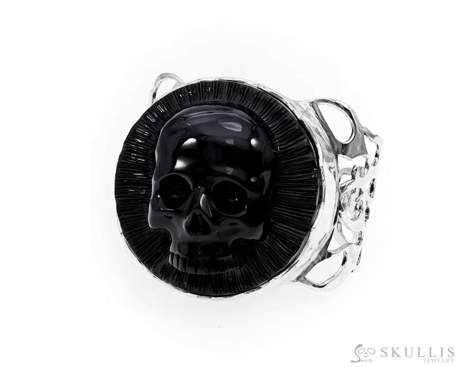 Gem Skull Bangle Of Black Obsidian Carved Skull Bracelets