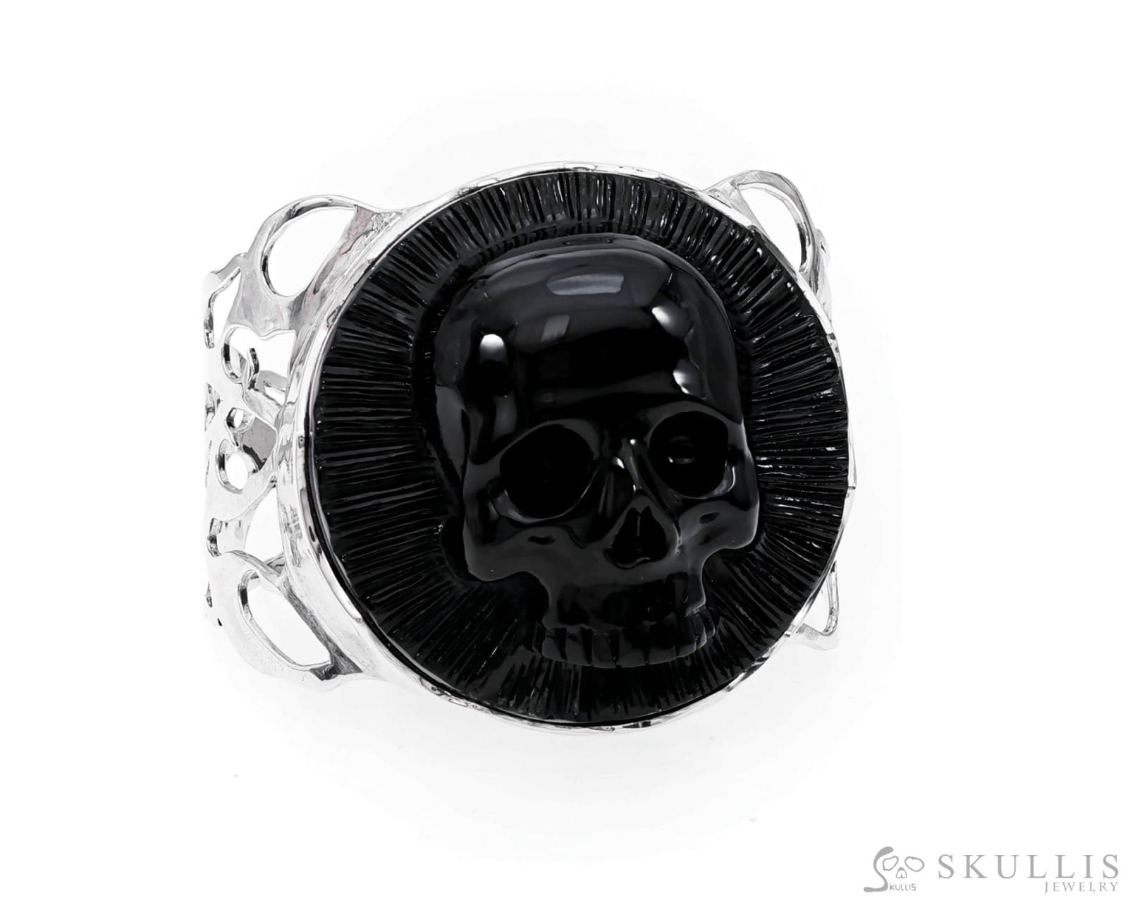 Gem Skull Bangle Of Black Obsidian Carved Skull Bracelets