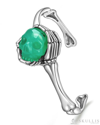 Gem Skull Bracelet of Chrysoprase Carved Skull in 925 Sterling Silver Skull Bracelets