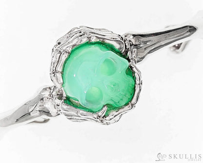 Gem Skull Bangle of Top Quality Chrysoprase Carved Skull in 925 Sterling Silver Skull Bangles