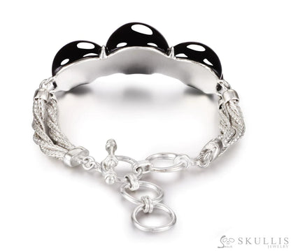 Gem Skull Bracelet Of Black Obsidian Carved Skull In 925 Sterling Silver Skull Bracelets