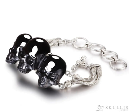 Gem Skull Bracelet Of Black Obsidian Carved Skull In 925 Sterling Silver Skull Bracelets