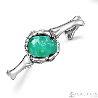 Gem Skull Bracelet of Chrysoprase Carved Skull in 925 Sterling Silver Skull Bracelets