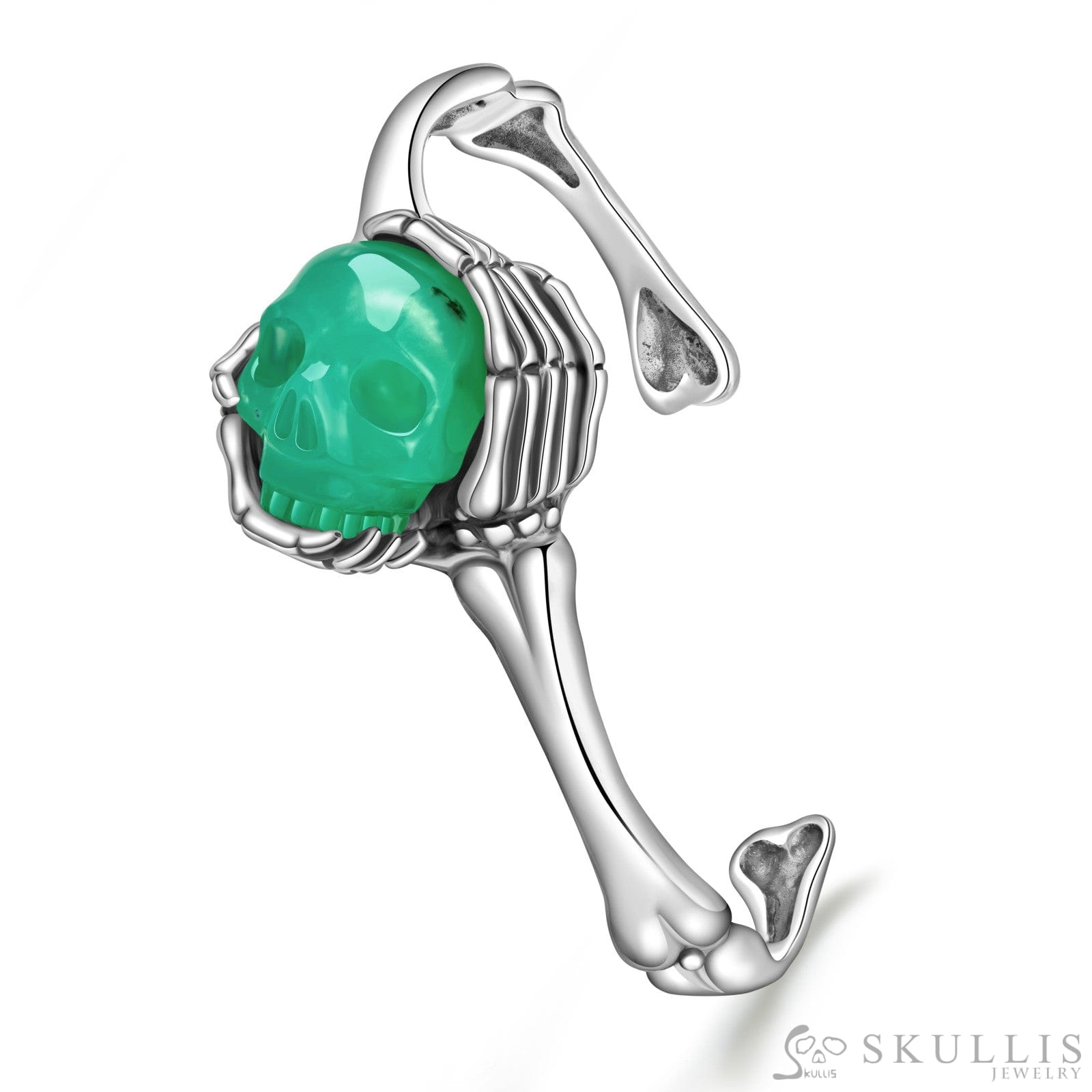 Gem Skull Bracelet of Chrysoprase Carved Skull in 925 Sterling Silver Skull Bracelets