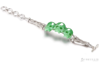 Gem Skull Bracelet Of Green Aventurine Carved Skull In 925 Sterling Silver Skull Bracelets