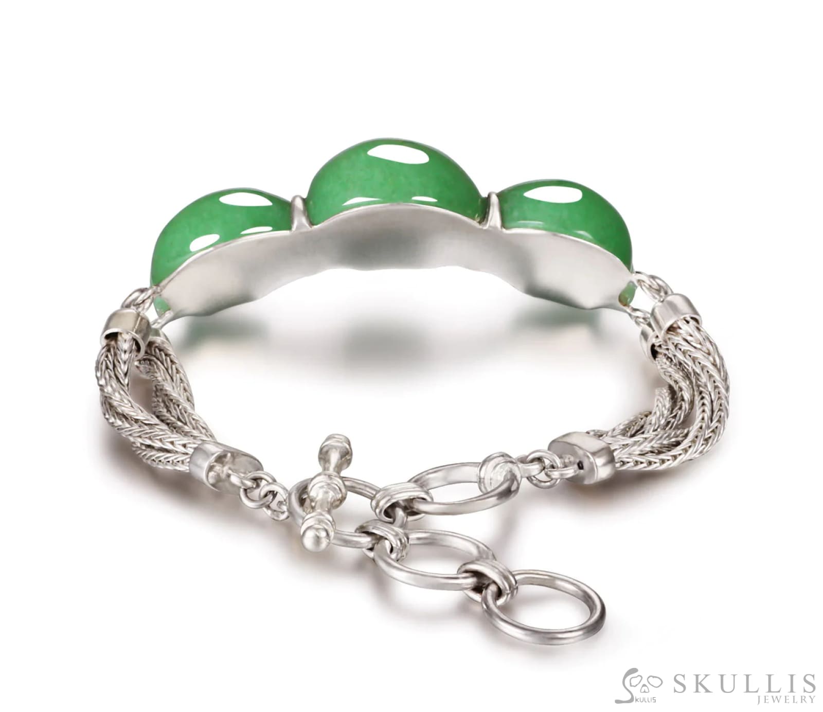 Gem Skull Bracelet Of Green Aventurine Carved Skull In 925 Sterling Silver Skull Bracelets