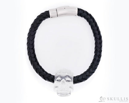 Gem Skull Bracelet Of Quartz Rock Crystal Carved Skull In Genuine Leather Skull Bracelets