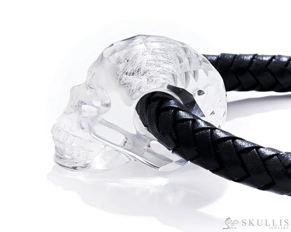 Gem Skull Bracelet Of Quartz Rock Crystal Carved Skull In Genuine Leather Skull Bracelets