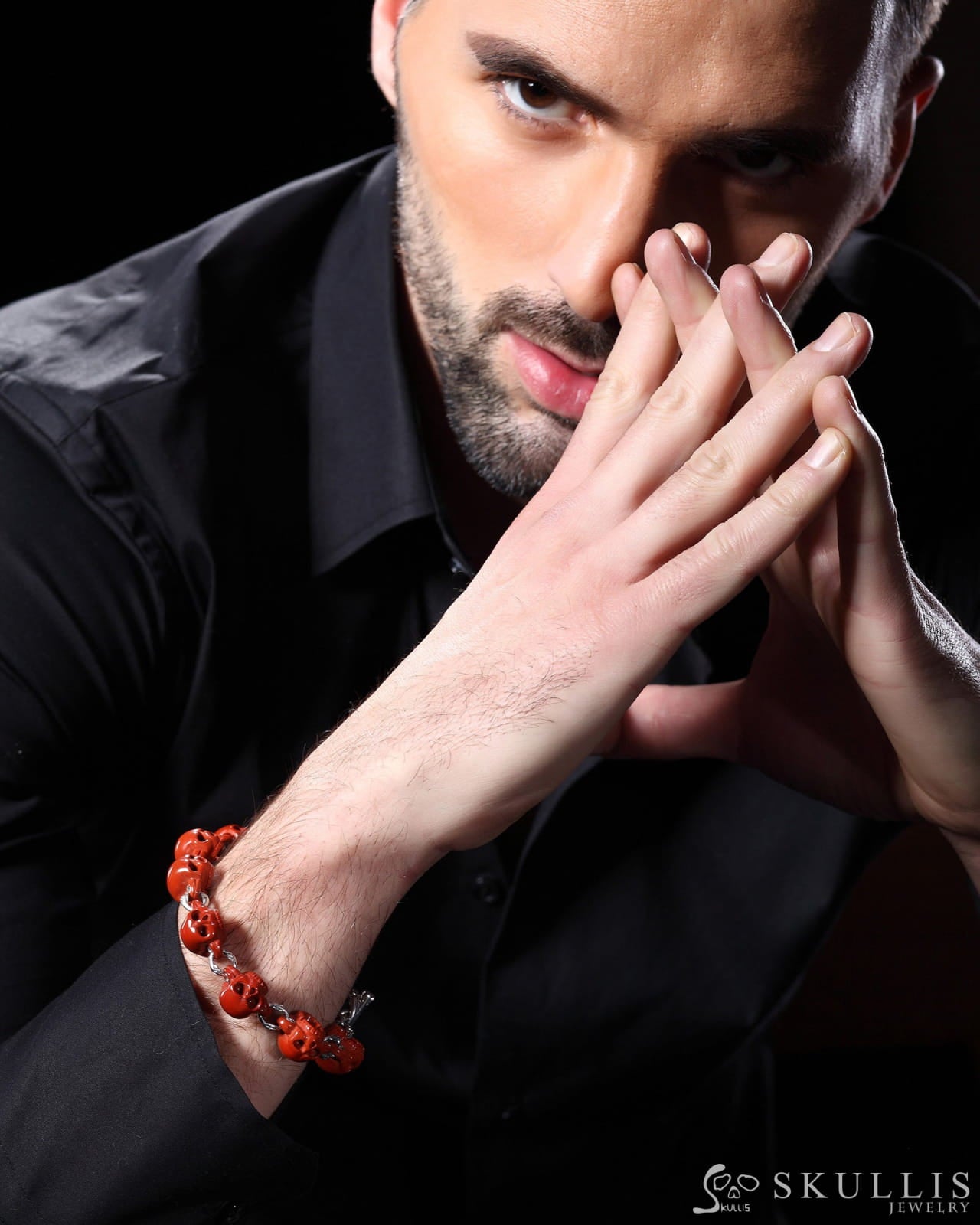 Gem Skull Bracelet Of Red Jasper Carved Skull In 925 Sterling Silver Skull Bracelets