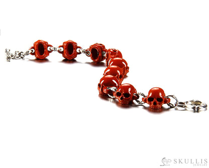 Gem Skull Bracelet Of Red Jasper Carved Skull In 925 Sterling Silver Skull Bracelets