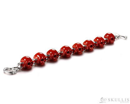 Gem Skull Bracelet Of Red Jasper Carved Skull In 925 Sterling Silver Skull Bracelets