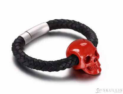 Gem Skull Bracelet Of  Red Jasper Carved Skull Withgenuine Leather S Skull Bracelets