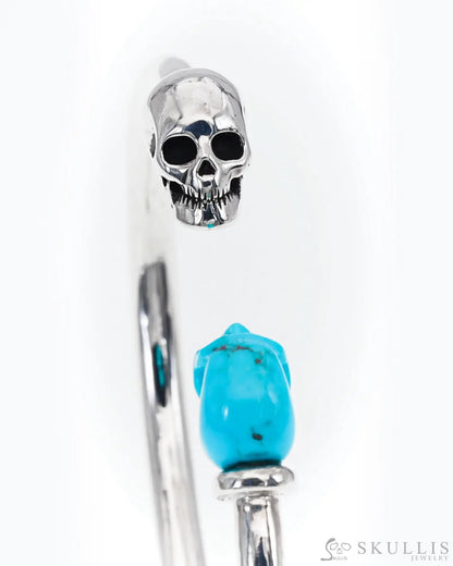 Gem Skull Bracelet Of Turquoise Carved Skull In 925 Sterling Silver Bracelets