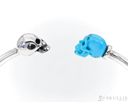 Gem Skull Bracelet Of Turquoise Carved Skull In 925 Sterling Silver Bracelets