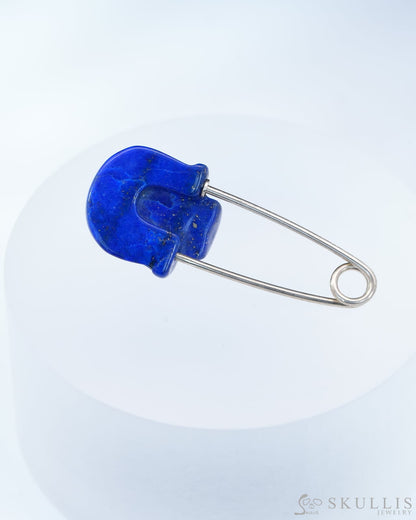 Gem Skull Brooch of Lapis Lazuli Carved Skull Hand in 925 Sterling Silver-9800161 One of a Kind