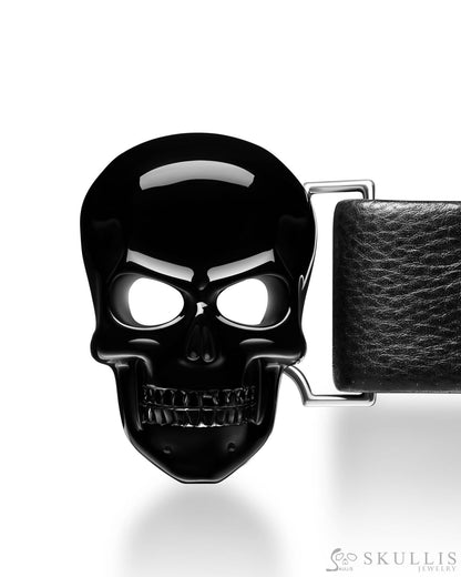 Gem Skull Buckle of Black Obsidian Carved Skull with Genuine Leather Skull Buckles