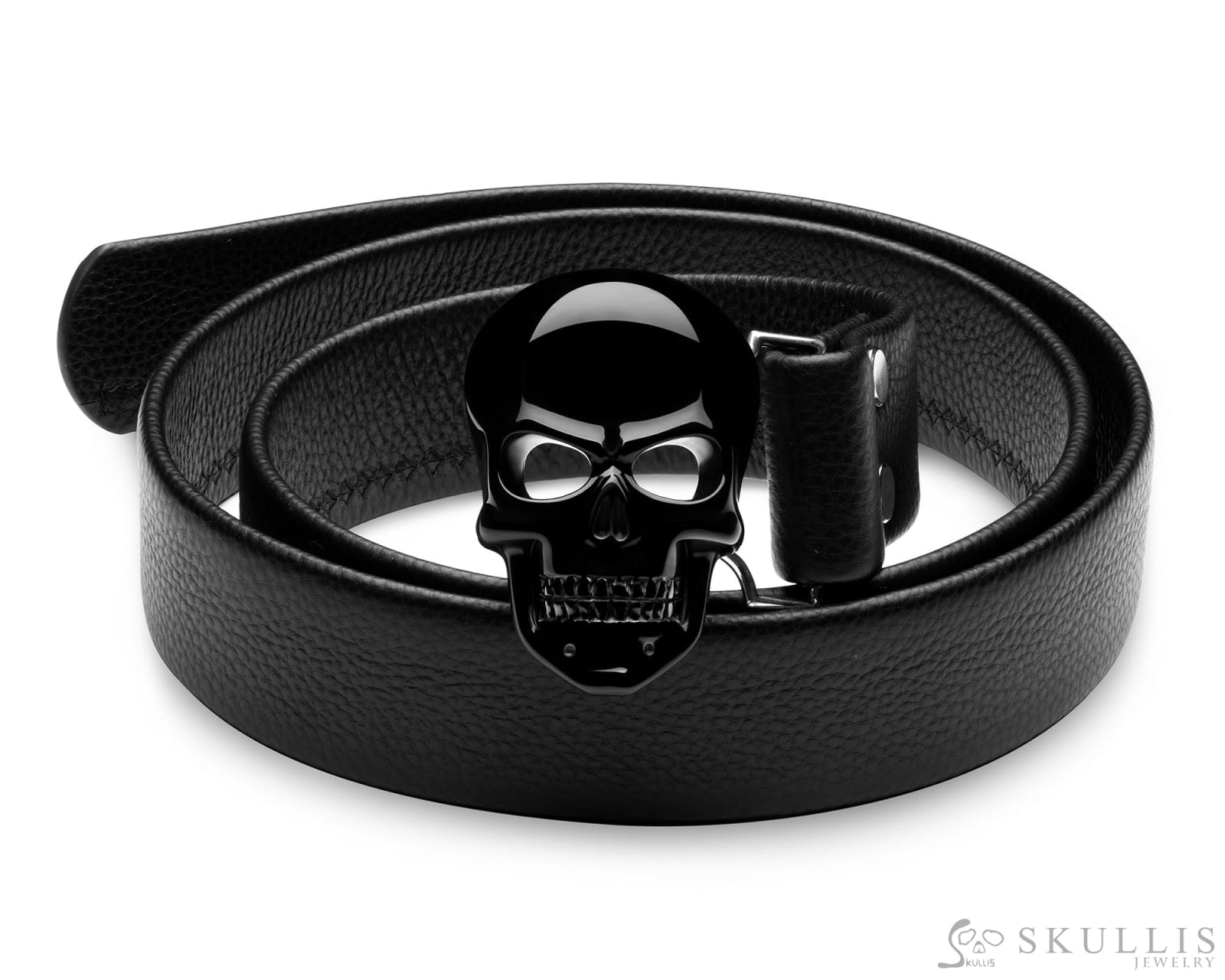 Gem Skull Buckle of Black Obsidian Carved Skull with Genuine Leather Skull Buckles