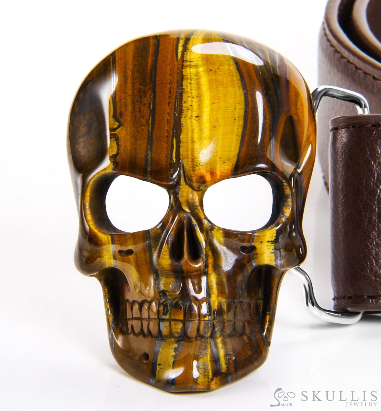 Gem Skull Buckle Of Tiger Iron Eye Carved Skull Skull Buckles