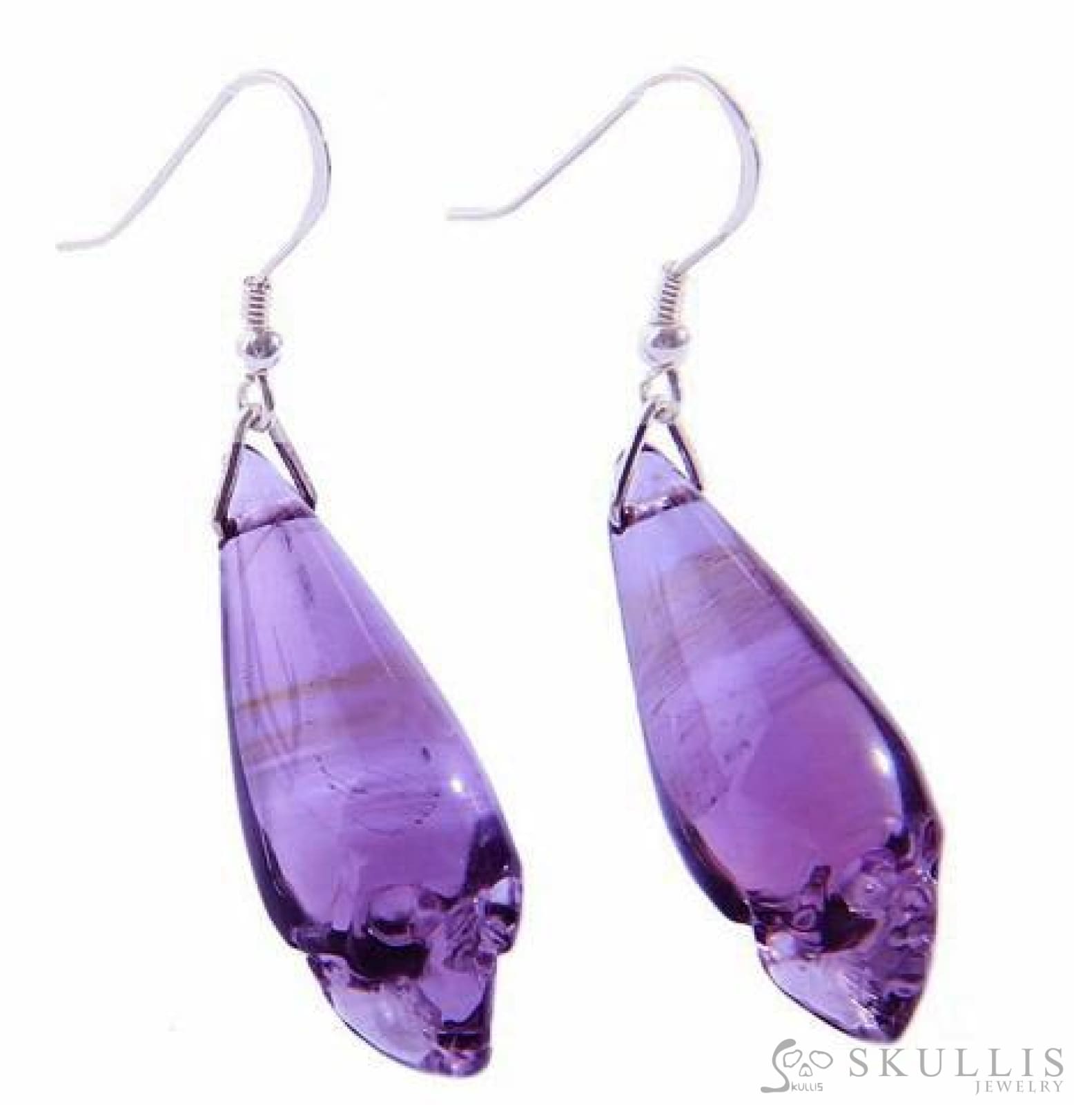 Gem Skull Earrings Of Amethyst Carved Skull