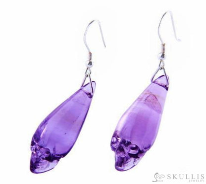 Gem Skull Earrings Of Amethyst Carved Skull