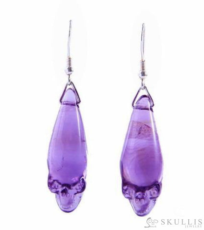 Gem Skull Earrings Of Amethyst Carved Skull