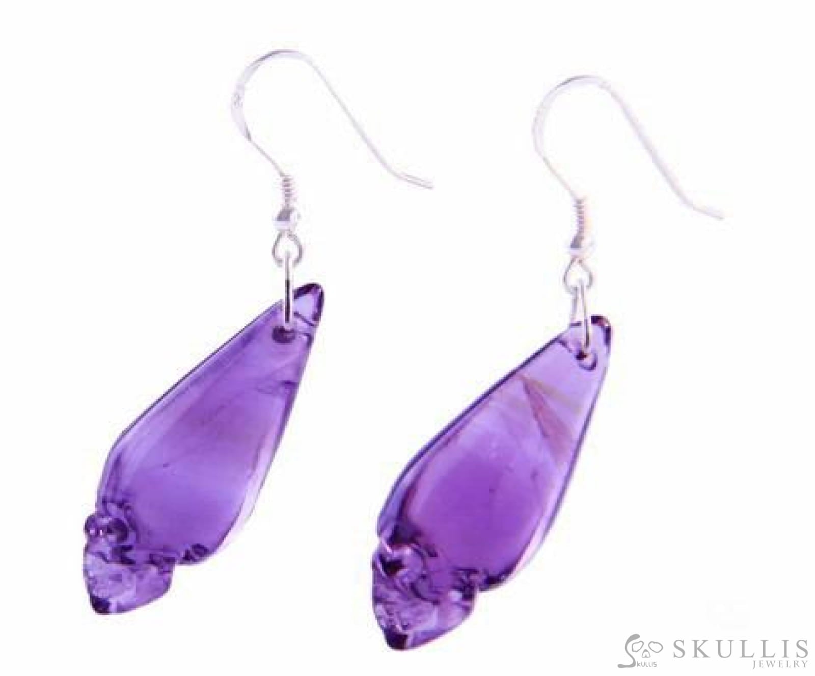 Gem Skull Earrings Of Amethyst Carved Skull