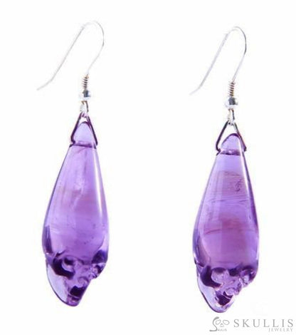 Gem Skull Earrings Of Amethyst Carved Skull