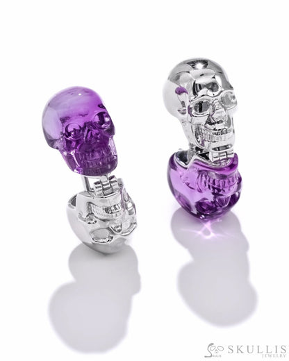 Gem Skull Earrings of Amethyst Carved Skull 925 Sterling Silver-S0001716 Skull Earrings