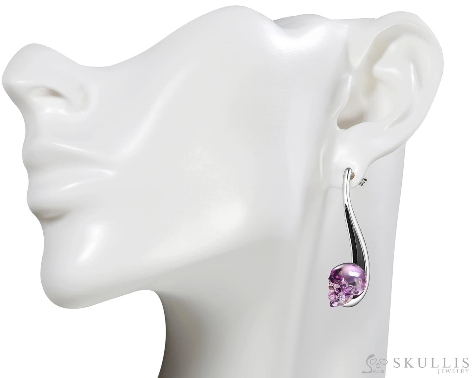 Gem Skull Earrings Of Amethyst Carved Skull In 925 Sterling Silver Skull Earrings