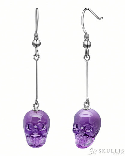 Gem Skull Earrings Of Amethyst Carved Skull In 925 Sterling Silver