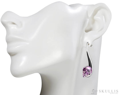 Gem Skull Earrings Of Amethyst Carved Skull In 925 Sterling Silver Skull Earrings