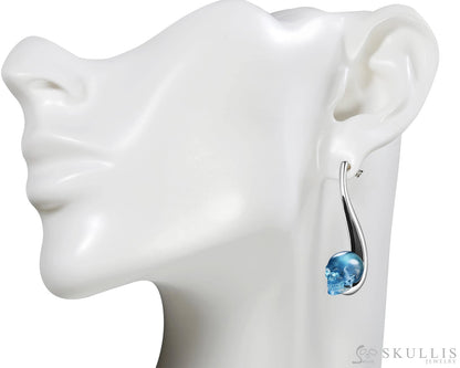 Gem Skull Earrings Of Aquamarine Carved Skull In 925 Sterling Silver Skull Earrings